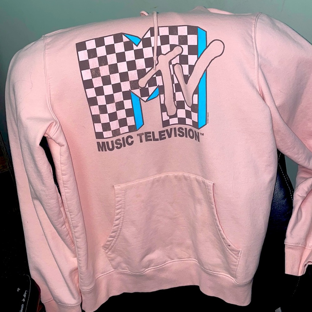 Womens unisex baby pink MTV hoodie size large